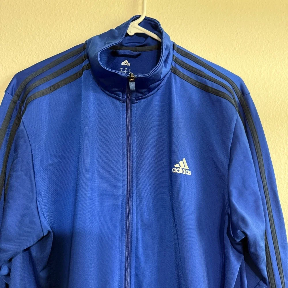 Adidas Essential Track Jacket Men's Large Blue 3-Stripe Full Zip Sports Tracking